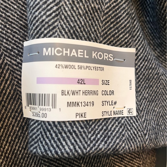 NWT 42L Michael Kors Men's Pike Slim-Fit Top Coat black/white Herringbone - Picture 9 of 11